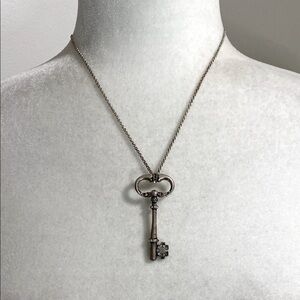 Fossil Silver Skeleton Key Crystal Necklace Vintage Bohemian